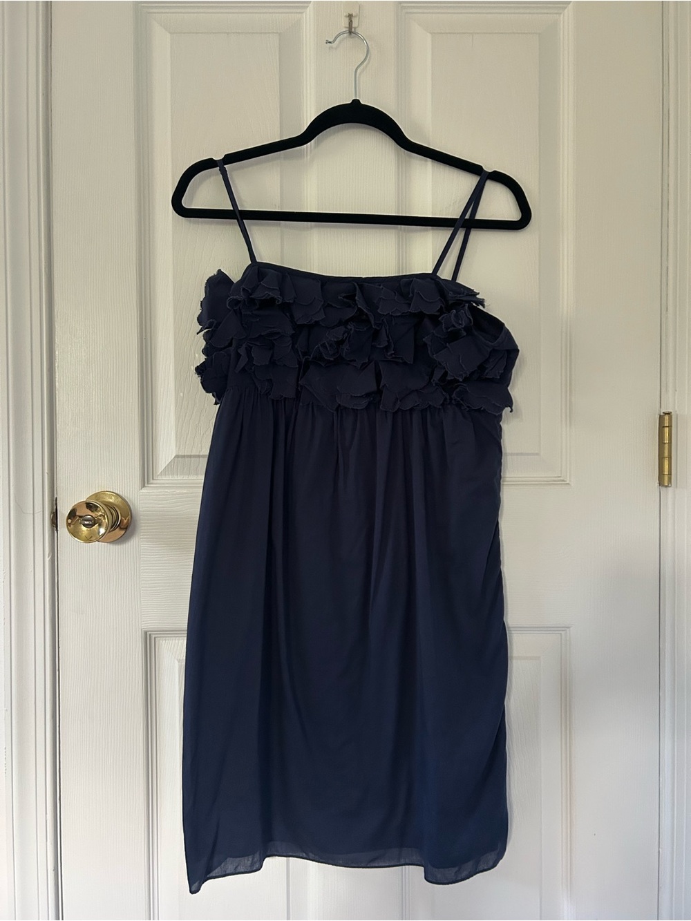 J.Crew Navy Ruffle Spaghetti Strap Mini Dress Size M